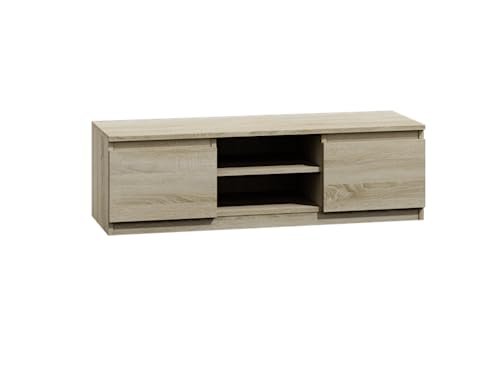 VBChome TV-Schrank 120 x 40 x 36 cm Eiche Sonoma Griffelose Tv-Regal Fernsehtisch mit 2 Türen Holz Mehrzweckschrank für Flur Schlafzimmer Wohnzimmer Kinderzimmer Eiche Sonoma von VBChome