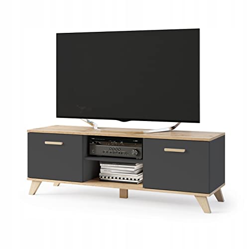 VBChome TV-Schrank 150 x 40 x 52 cm Antrazit Griffe Tv-Regal Fernsehtisch mit 2 Türen Holz Mehrzweckschrank für Flur Schlafzimmer Wohnzimmer Kinderzimmer von VBChome