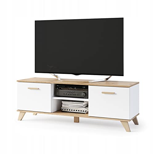 VBChome TV-Schrank 150 x 40 x 52 cm Weiß Griffe Tv-Regal Fernsehtisch mit 2 Türen Holz Mehrzweckschrank für Flur Schlafzimmer Wohnzimmer Kinderzimmer von VBChome