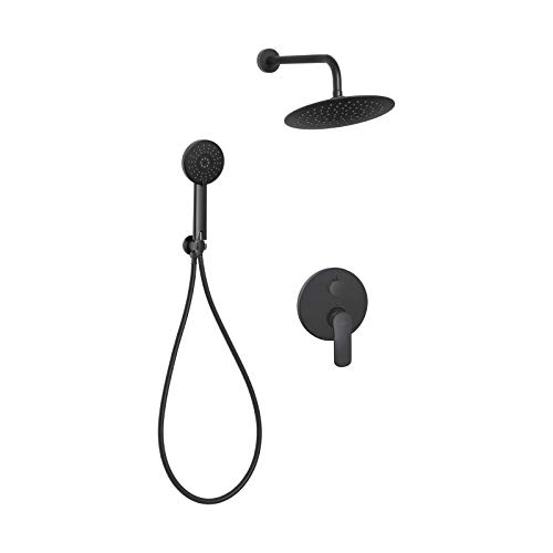 VBChome Unterputz Duschsystem 2-Funktionen Schwarz Regendusche rund Kopfbrause Handbrause Einhebelmischer Dusch-SET Duscharmatur (013) von VBChome
