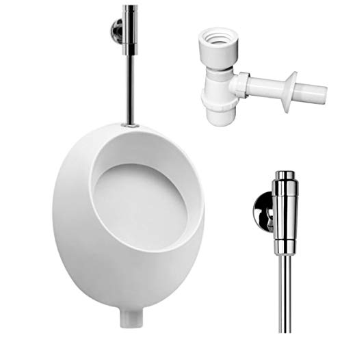 VBChome Urinal Keramik Zulauf Oben Weiß Modern Hochwertig Pinkelbecken senkrecht Pissoir Pico + Spülventil Urinalspüler Druckspüler Schellomat Basic + Siphon Flaschensiphon von VBChome