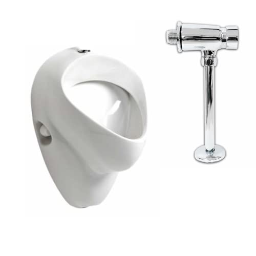 VBChome Urinal Keramik Zulauf von Oben Weiß Modern Hochwertig Pinkelbecken Pissoir + Urinalspüler Spülventil Druckspüler von VBChome