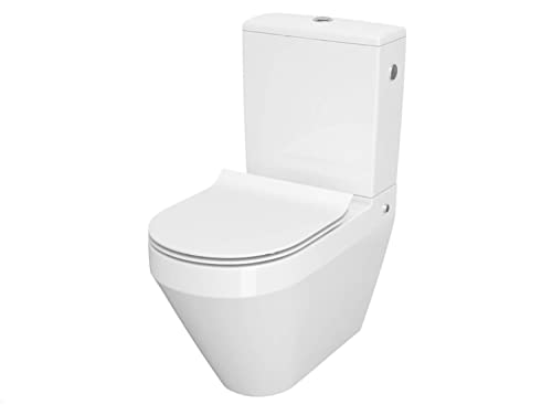 VBChome WC Toilette Stand Spülrandlos Keramik Komplett Set mit Spülkasten Funktion für Waagerechten Abgang WC-Sitz Slim aus Duroplast mit Absenkautomatik Abnehmbar Deckel Waagerecht Ablauf von VBChome