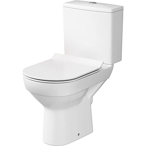 VBChome WC Toilette Stand Spülrandlos Keramik Komplett Set mit Spülkasten Funktion für Waagerechten Abgang WC-Sitz Slim aus Duroplast mit Absenkautomatik Abnehmbar Deckel Waagerecht Ablauf von VBChome