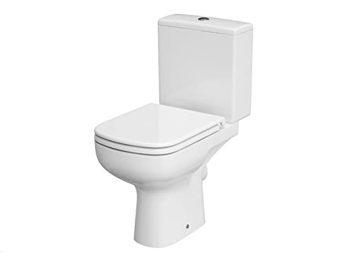 VBChome WC Toilette Stand Spülrandlos Keramik Komplett Set mit Spülkasten Funktion für Waagerechten Abgang WC-Sitz aus Duroplast mit Absenkautomatik Abnehmbar Deckel Waagerecht Ablauf von VBChome