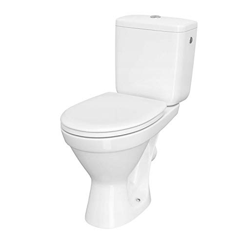 VBChome WC Toilette Stand Spülrandlos Keramik Komplett Set mit Spülkasten Funktion für waagerechten Abgang WC-Sitz aus Duroplast mit Absenkautomatik abnehmbar Deckel waagerecht Ablauf von VBChome