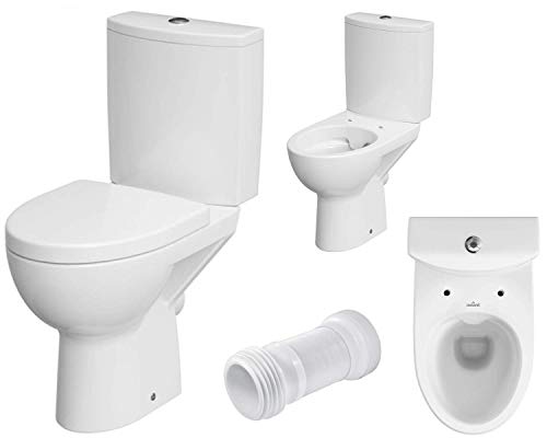 VBChome WC Toilette Stand Spülrandlos Keramik Komplett Set mit Spülkasten WC Sitz aus Duroplast mit Absenkautomatik SoftClose Funktion für waagerechten Abgang Abflussrohr von VBChome