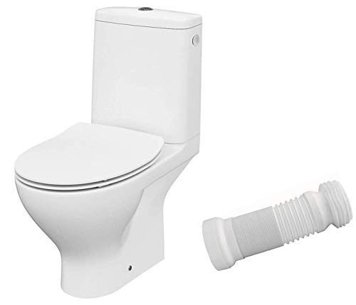 VBChome WC Toilette Stand Spülrandlos Keramik Komplett Set mit Spülkasten WC Sitz aus Duroplast mit Absenkautomatik SoftClose Funktion für waagerechten Abgang Abflussrohr von VBChome