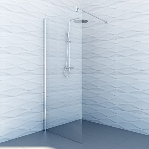 VBChome Walk In Duschwand 100 x 190 cm Chrom Profil Duschtrennwand Glaswand mit Stabilisator Klarglas Gehärtetes Glas Elegant Modern Hohe Qualität von VBChome