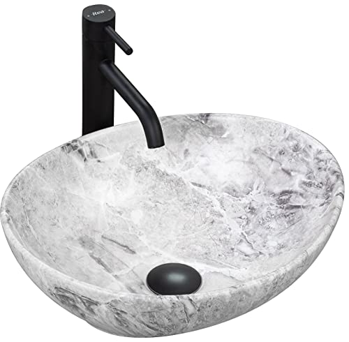 VBChome Waschbecken 41 x 35 cm Keramik Stone Steinmuster Grauer Marmor Kleine Waschtisch Handwaschbecken Aufsatzwaschbecken Waschschale Gäste WC (Model 2) von VBChome