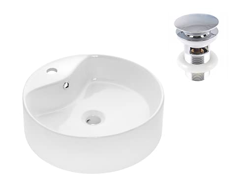 VBChome Waschbecken 47 cm Keramik Weiß Oval Waschtisch Handwaschbecken Aufsatzwaschbecken Waschschale Gäste WC (Waschbecken 12 mit Pop-up ventil) von VBChome