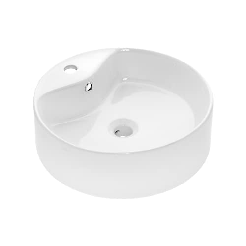 VBChome Waschbecken 47 cm mit Hahnloch Rund Keramik Weiß Oval Waschtisch Handwaschbecken Aufsatzwaschbecken Waschschale Gäste WC von VBChome