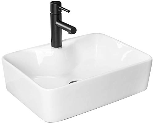 VBChome Waschbecken 49 x 38 Keramik Quadrat Waschtisch Handwaschbecken AUFSATZWASCHBECKEN WASCHSCHALE GÄSTE WC (KLW) von VBChome