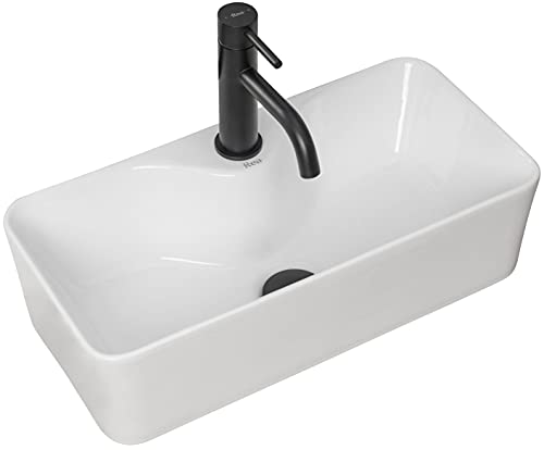 VBChome Waschbecken 51 x 25 cm Keramik Weiß Rechteckig mit Hahnloch Kleine Waschtisch Handwaschbecken Aufsatzwaschbecken Waschschale Gäste WC von VBChome