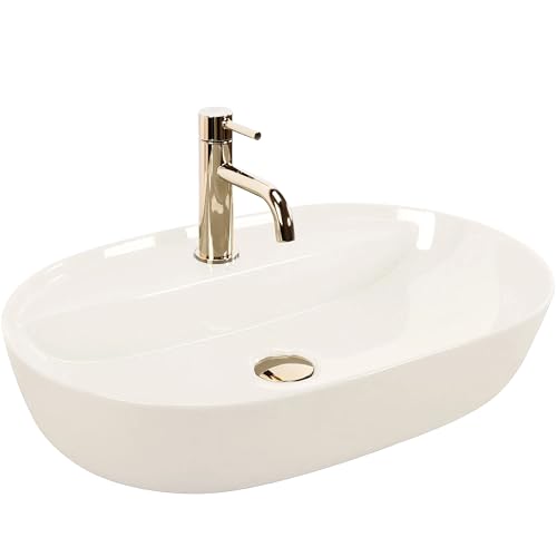 VBChome Waschbecken 61 x 41 cm Keramik Ecru Oval mit Hahnloch Waschtisch Handwaschbecken Aufsatzwaschbecken Waschschale Keramikwaschbecken Waschbecken im Badezimmer VBChome Waschbecken 61 x 41 cm Keramik Ecru Oval mit Hahnloch Waschtisch Handwaschbecken Aufsatzwaschbecken Waschschale Keramikwaschbecken Waschbecken im Badezimmer von VBChome