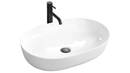 VBChome Waschbecken 61 x 41 x 14 Keramik Weiß Oval Waschtisch Groß sehr modern Handwaschbecken Aufsatzwaschbecken Waschschale Gäste WC von VBChome