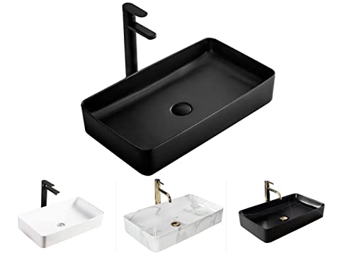 VBChome Waschbecken 62 x 35 x 11 cm Keramik Schwarz Rechteckig Waschtisch Handwaschbecken Aufsatzwaschbecken Waschschale Gäste WC von VBChome