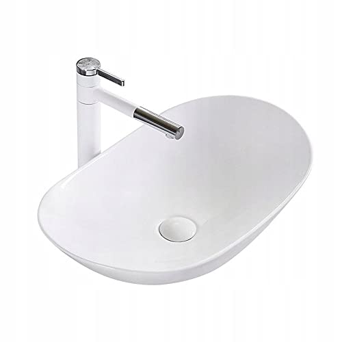 VBChome Waschbecken 62 x 36 x 16 cm Keramik Weiß Oval Waschtisch Groß sehr modern Handwaschbecken Aufsatzwaschbecken Waschschale Gäste WC von VBChome
