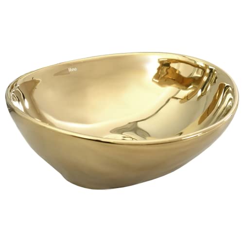 VBChome Waschbecken Gold 41 x 35 x 15 cm Kleine Keramik Oval Waschtisch Handwaschbecken Aufsatzwaschbecken Waschschale Gäste WC von VBChome