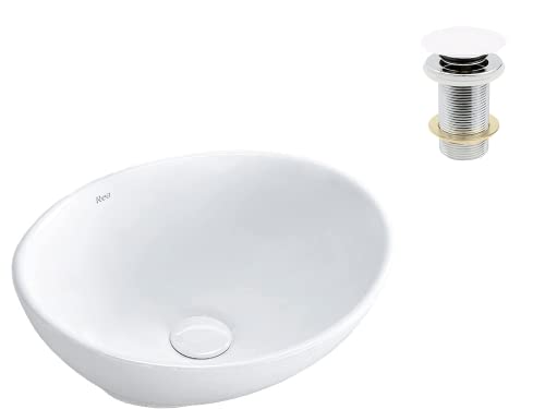 VBChome Waschbecken Kleine + Pop-up Click-Clack 34 x 27 x 13 cm Mini Keramik Weiß Oval Waschtisch Handwaschbecken Aufsatzwaschbecken Waschschale Gäste WC von VBChome