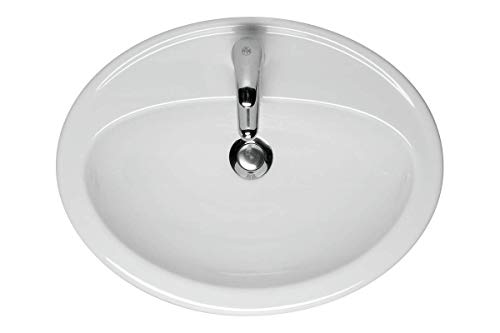 VBChome Waschbecken Oval 54cm x 41cm Weiß Waschtisch Einbauwaschbecken Waschplatz Bad Badezimmer Gäste-Bad aus Keramikmit, 1 Hahnloch, mit Überlauf von VBChome