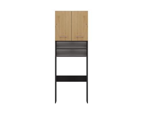 VBChome Waschmaschinenschrank 64 x 30 x 180 cm Eiche Artisan - Antrazit 2 Türen mit 2 Facher Hochschrank Badschrank Regal über der Waschmaschine Badezimmer Praktisch Waschmaschinenüberbau von VBChome