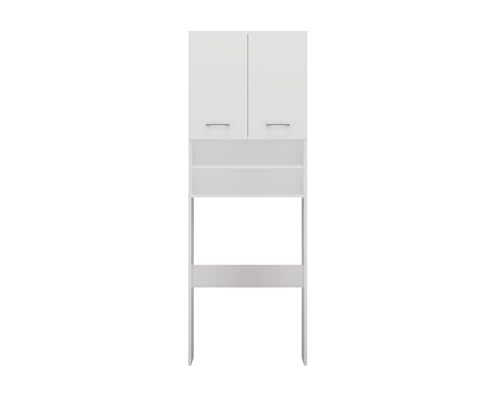 VBChome Waschmaschinenschrank 64 x 30 x 180 cm Weiß 2 Türen mit 2 Facher Hochschrank Badschrank Regal über der Waschmaschine Badezimmer Praktisch Waschmaschinenüberbau Weiß von VBChome