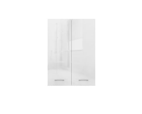 VBChome Waschmaschinenschrank 64 x 30 x 90 cm Weiß Glanz 2 Türen mit Hängeschrank Badschrank Wandschrank über der Waschmaschine Badezimmer Praktisch Waschmaschinenüberbau Weiß Glanz von VBChome