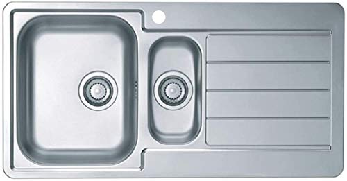 VBChome: Einbauspüle mit Hahnloch 980 x 500 mm Camping Abtropffläche Rechts Küchenspüle - Leinenstruktur Alveus Line 10 Spülbecken EDELSTAHL 1,5 Becken Ablaufgarnitur von VBChome