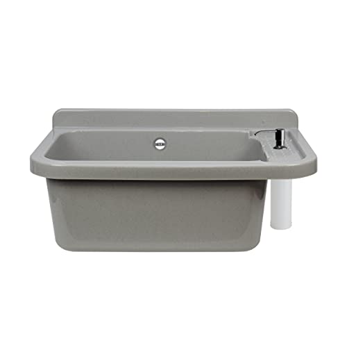 VBChome Ausgussbecken mit Seifenspender 60 x 35 x 21 cm Waschtrog mit Überlauf Waschbecken für Gewerbe Waschraum Garten inkl. Ablaufgranitur Spülbecken von VBChome