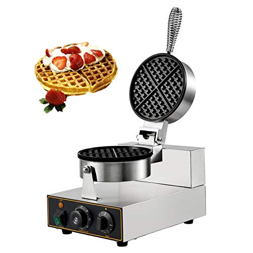 VBENLEM Waffeleisen 1100 W, Waffelautomat aus Edelstahl, 50 bis 300 °C, antihaftbeschichtet, Einzelkopf-Waffelmaschine von VBENLEM