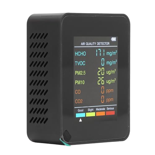 CO2-Monitor, Innenluftqualitätsmessgeräte Tragbarer Kohlendioxid-Detektor, LCD-Hintergrundbeleuchtungsbildschirm CO2 TVOC HCHO PM2.5 PM10-Tester mit Wecker, für Zuhause, von VBESTLIFE