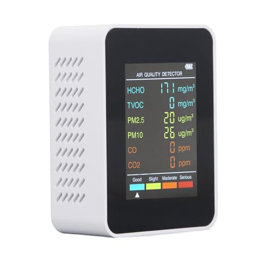 CO2-Monitor, Innenluftqualitätsmessgeräte Tragbarer Kohlendioxid-Detektor, LCD-Hintergrundbeleuchtungsbildschirm CO2 TVOC HCHO PM2.5 PM10-Tester mit Wecker, für Zuhause, von VBESTLIFE