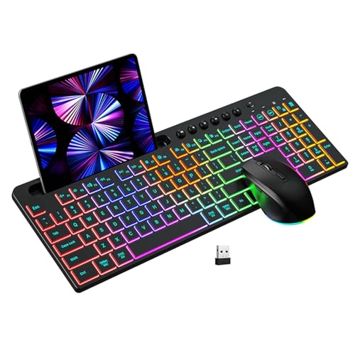VBESTLIFE 2,4G Wireless Keyboard Maus Combo 115 Tasten RGB Backlight | Multi -Geräte -Ständer und 6 Schlüsselmaus | Geben Sie C -Gebühren für OS X Gewinnt Gaming und Büro Gewinnt von VBESTLIFE