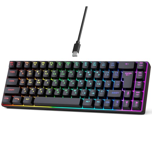 VBESTLIFE 68Keys Gaming -Tastatur, Russische Englische Dual -Sprach -Tastatur, Schnelle Antwort, USB C Verkabelt, 18 Hintergrundbeleuchtung für PC -Laptop (Black) von VBESTLIFE