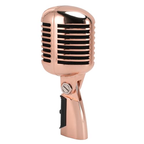 VBESTLIFE Dynamisches Retro-Mikrofon, Nierencharakteristik, Vintage-Zinklegierung mit Selbstspannendem Gestell, Klarer Klang für Live-Auftritte, Aufnahmestudios (Roségold) von VBESTLIFE