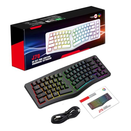 VBESTLIFE Ergonomische Geteilte Tastatur 69 Tasten RGB Hintergrundbeleuchtung 18 Modi USB C Abnehmbares Kabel Stummes Typing für Bürohaus (Black) von VBESTLIFE