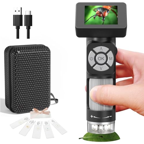 Handdigitalmikroskop, Tragbares Digitalmikroskop mit 50-500-facher Vergrößerung und 2-Zoll-HD-Farbbildschirm, Wiederaufladbar Vom Typ C, Foto und Video von VBESTLIFE