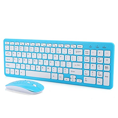 VBESTLIFE Kabelloses Maus-Tastatur-Set mit Ergonomischem Design, 3-Gang-Mikroempfänger, Geeignet für Büro und Gaming (kabelloser Blauer Anzug) von VBESTLIFE