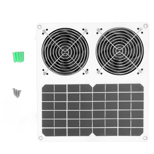 VBESTLIFE Lüfter mit Solarpanel Angetrieben, Zwei 12 -Zoll -Lüfter, 100 -W -Solarpanel Angetrieben, Wasserdacht, für Kleine Hühnerbummel, Gewächshäuser, Schuppen, Haustierhäuser von VBESTLIFE