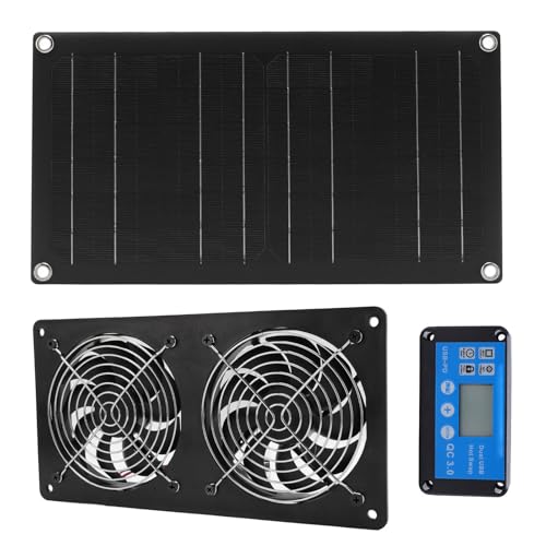 VBESTLIFE Solarpanel -Ableitungslüfter, 20W Solarpanel + 6 Zoll Dual Low -Rausch -Lüfter + Zeitgesteuerter Controller, Solar Panel Powered Lüftungsventilationsventilator für Hühnermaterial von VBESTLIFE
