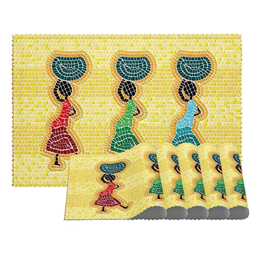 Tischsets waschbar für Küche Tischsets 4er Set,Afrikanische Frau Muster Vintage ethnische Stammeskunst von VBFOFBV