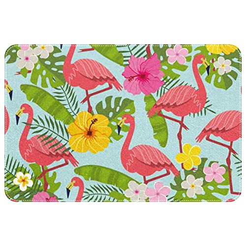 VBFOFBV Bereichsteppich, Badteppich, Fußmatte, Rutschfester, waschbarer Teppich für Badezimmer, Küche, Waschküche, Dekoration,Flamingo Karikatur Hawaii Blumen tropischer Blatt Sommer von VBFOFBV