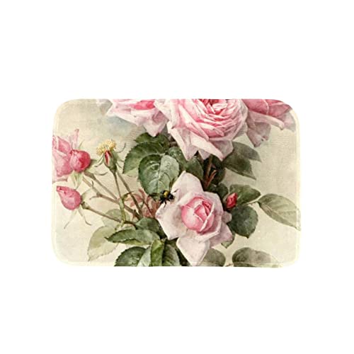 VBFOFBV Fußmatte, Outdoor-Innen-Fußmatte, strapazierfähige Bodenmatte, Rutschfester Teppich, vordere Fußmatte für Eingangsbereich, Terrasse,Vintage rosa Blumen Rose mit Blumen von VBFOFBV