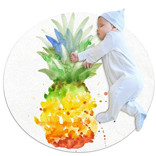 VBFOFBV Runder weicher Teppich 2,6 Fuß für Mädchen, Jungen, Teenager, Kreis, Kinderzimmer, Teppich für Schlafzimmer, Wohnzimmer, Heimdekoration,Aquarell Ananas reizendes Frucht Muster von VBFOFBV