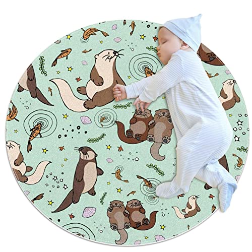 VBFOFBV Runder weicher Teppich für Kinder Baby Mädchen Teenager Zimmer Kreis Kinderzimmer Teppich für Schlafzimmer Wohnzimmer Wohnkultur,Cartoon Tier Otter von VBFOFBV