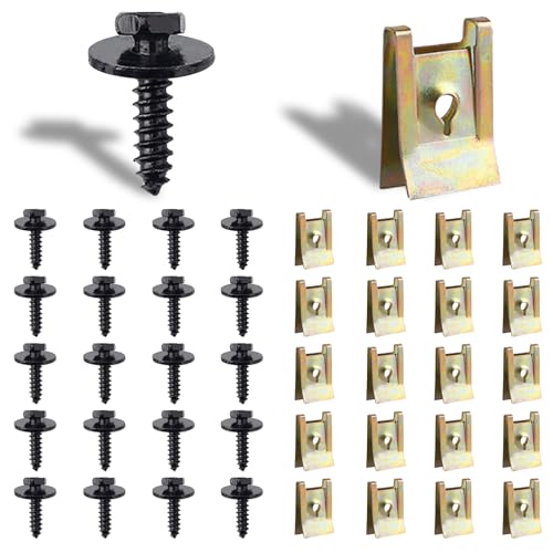 40 Sätze Blechmutter Schraube Mutter Clip Kit, 20 Feder Blechnmutter und 20 U Typ Karosserieschrauben, Kotflügelclip Blechmuttern Befestigung Clips für Kotflügel, Unterbodenschutz, Passend für Auto von VBGURR