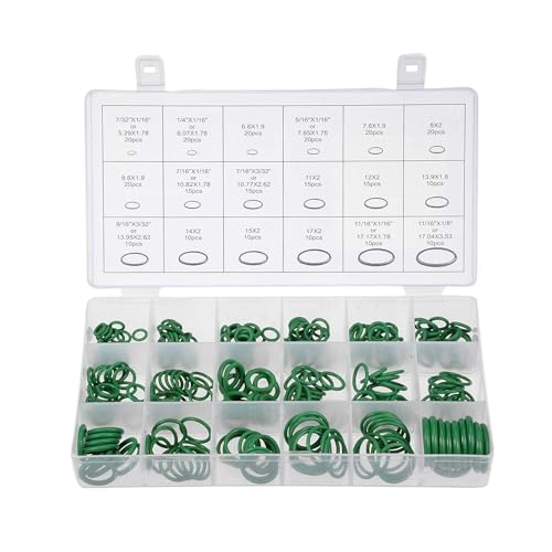 VBGURR 270 Stück O Ring Sortiment Dichtungsringe Set, 18 Größen, O-Ring Sortiment Dichtring für Klimaanlage Auto Fahrzeug Reparatur(Grün) von VBGURR