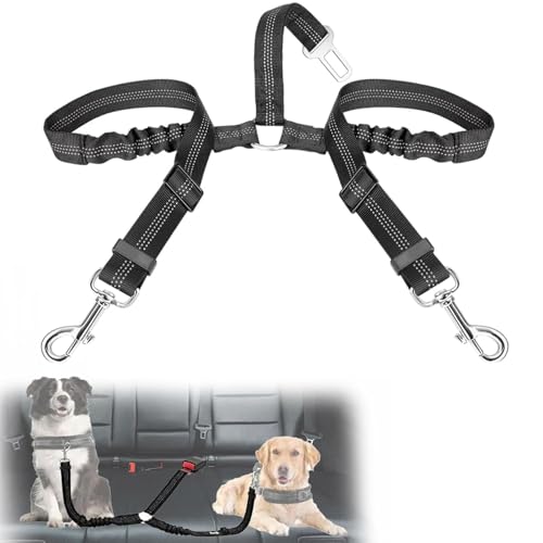 VBGURR Anschnallgurt Hund Auto, Elastischer Doppelköpfig Hundegurt Auto, Einstellbar Hunde Anschnallgurt Auto(Schwarz) von VBGURR