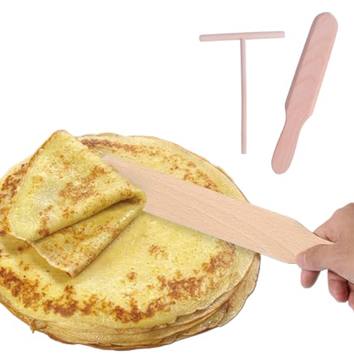 VBKITW 2pcs Teigverteiler Crepes Verteiler Holz Spatel Crepes Palatschinken Maker Herstellung Set Küchenutensilien Kochzubehör Küchenhelfer Restaurant Zuhause von VBKITW